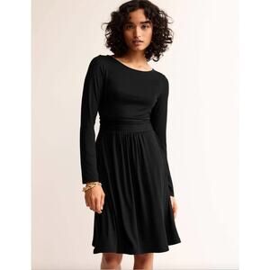 Boden Abigail Jersey Dress Long Sleeve Knee Length Black, 8 Regular